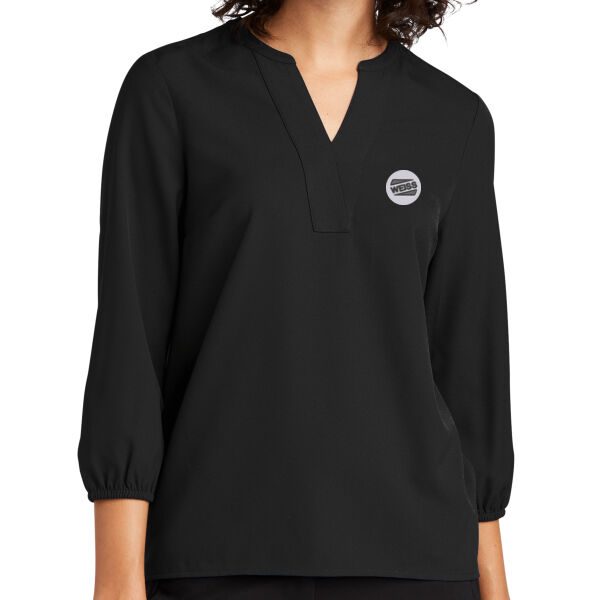 Embroidered WEISS North America, Inc. - Women's Stretch Crepe 3/4 Sleeve Blouse Thumbnail