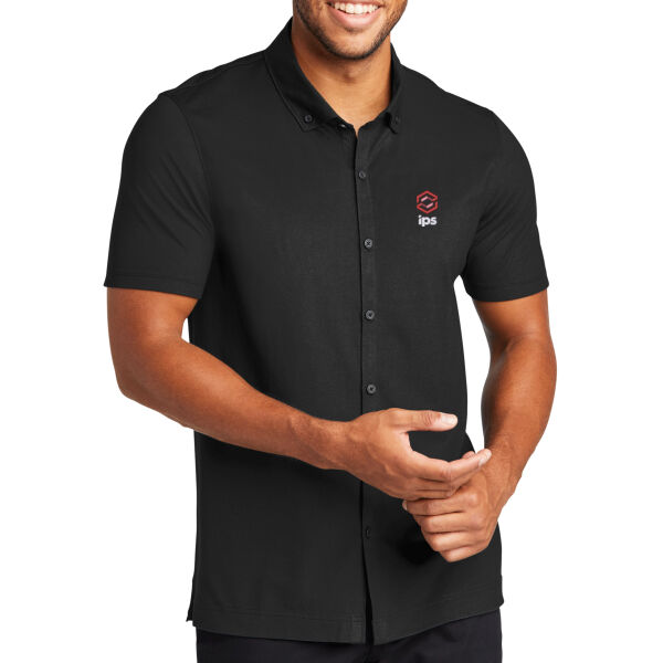 Embroidered IPS - Stretch Pique Full Button Polo Thumbnail
