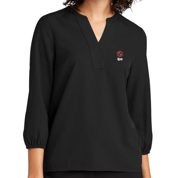 Embroidered IPS - Women's Stretch Crepe 3/4 Sleeve Blouse Thumbnail