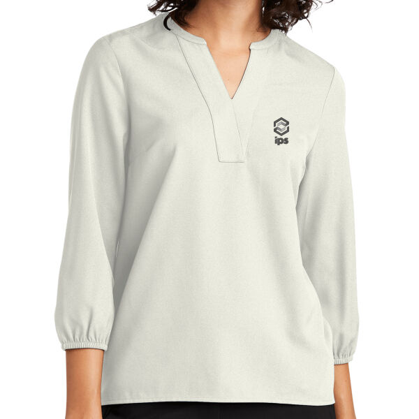 IPS Embroidered - Women's Stretch Crepe 3/4 Sleeve Blouse Thumbnail